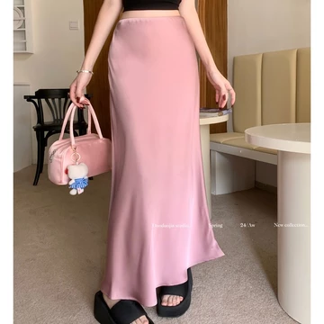 Rok Ekor Ikan Wanita Rok Maxi Satin Polda Mermaid Wrap Rok Panjang Pinggang Tinggi