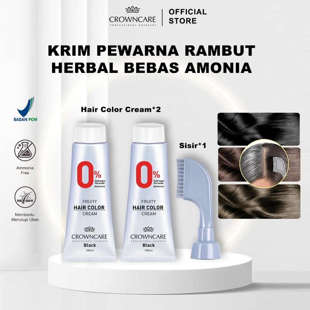 Jual CrownCare Bundle Hair Coloring Cream + Refill 100+100ml, Penghitam ...