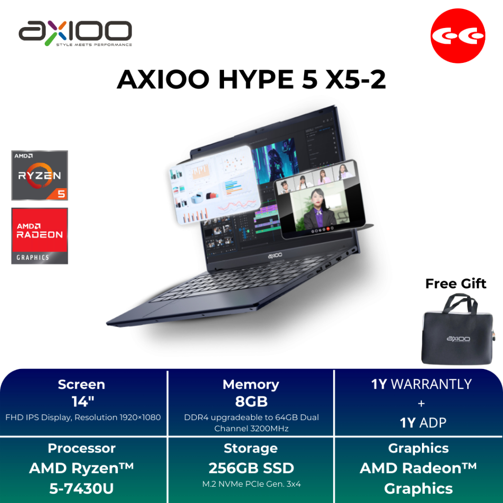 Jual AXIOO HYPE 5 AMD X5-2 RYZEN 5-7430U RAM 8GB SSD 256GB | Shopee ...