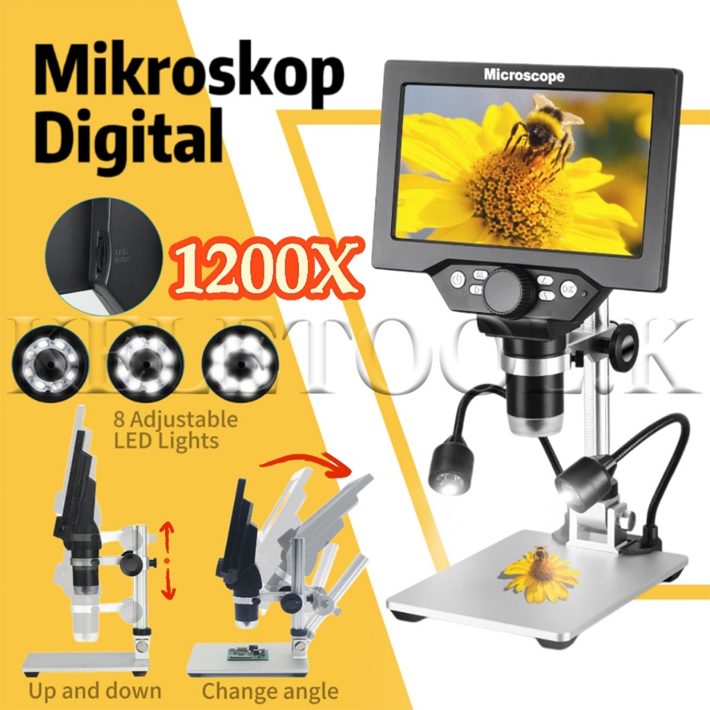 MINENICE Digital Mikroskop 7 Zoll | 1200x Vergrößerung, 12MP Kamera | Mit LED-Beleuchtung Für Präzise Einblicke