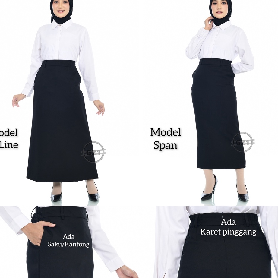 Jual Kekinian Rok Panjang Hitam Polos Model A line dan Span Pinggang ...