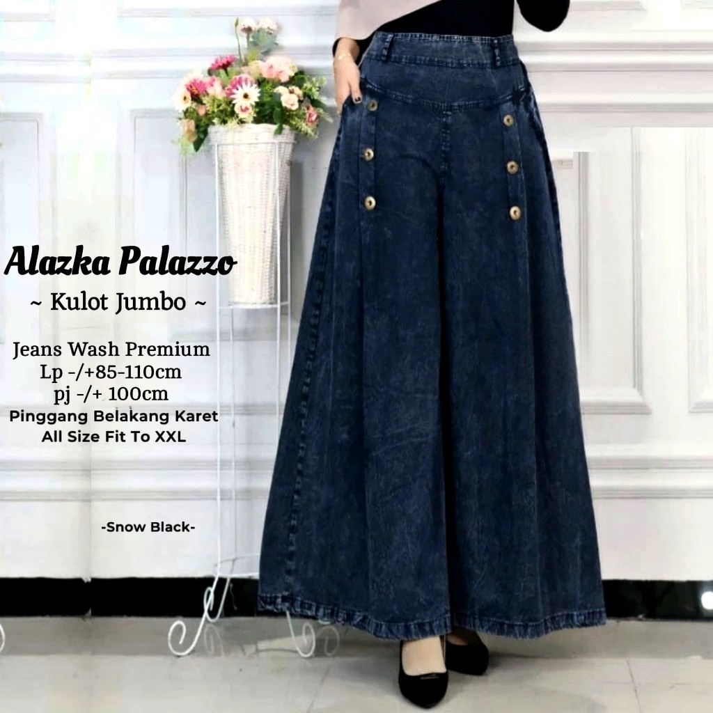 Jual Celana Kulot Paula Jumbo Snow Palazzo / Kulot Payung Jeans ...