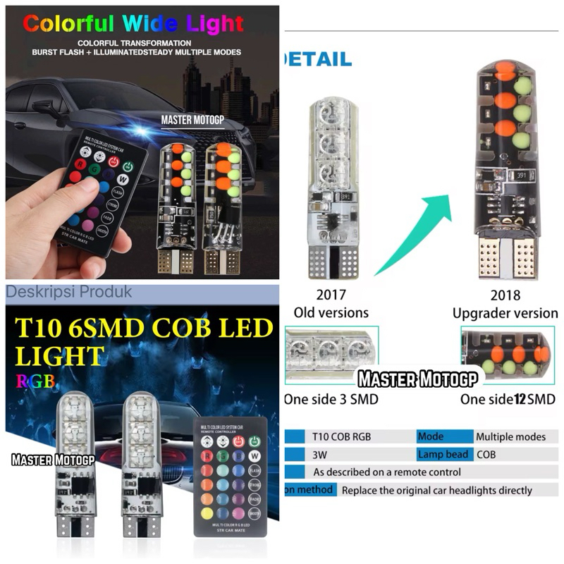 Jual sen colok T10 Remot Gelly 7 warna RGB led ping pong sen gelly ...
