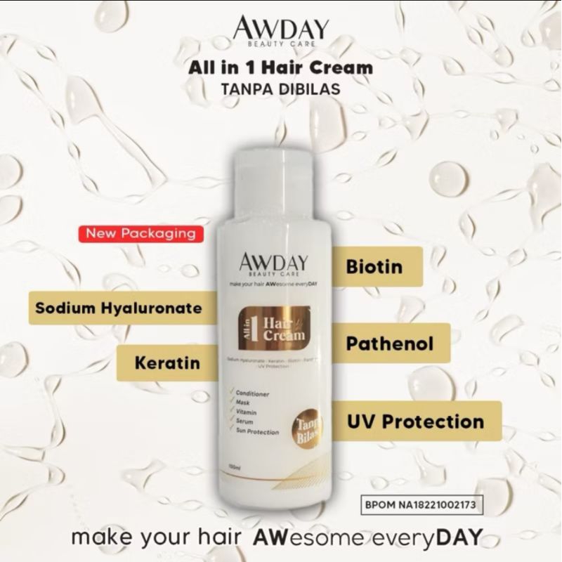 Jual AwDay Haircream 100ml Tanpa bilas Cream Perawatan Rambut Rusak ...