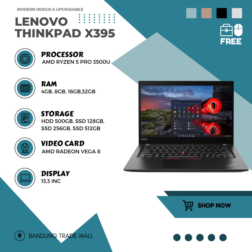 Jual Laptop Lenovo ThinkPad X395 AMD Ryzen 5 Pro 3500U RAM 16GB