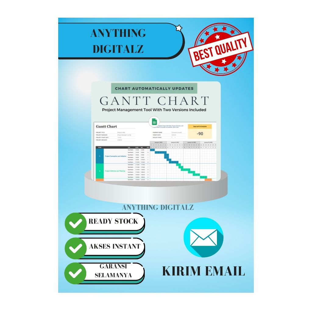 Jual Gantt Chart Google Sheets Excel Spreadsheet Project Planner ...