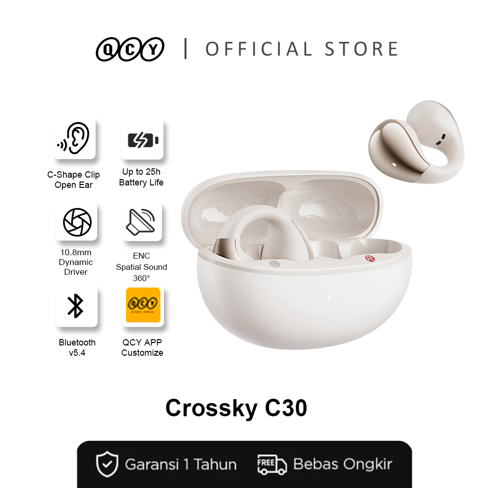 QCY Crossky C30 Ear-Clip Open Ear TWS Earphones ENC Bluetooth 5.4 For Sports With Multi-Device Connect