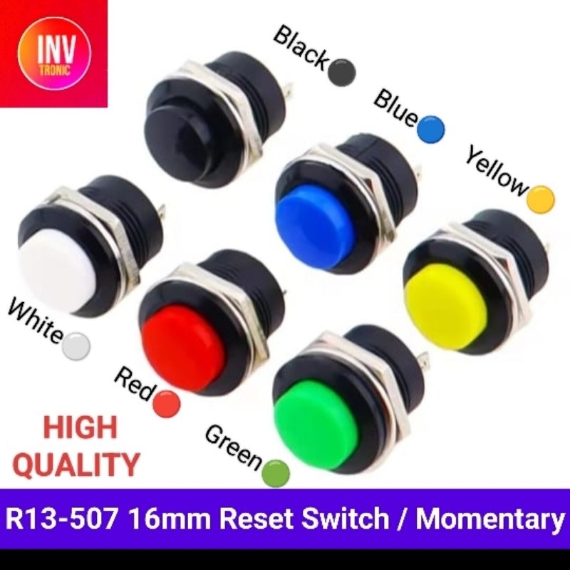 Jual 16mm 2 Pin Push On Momentary Round Switch Saklar Bel/Klakson Red ...