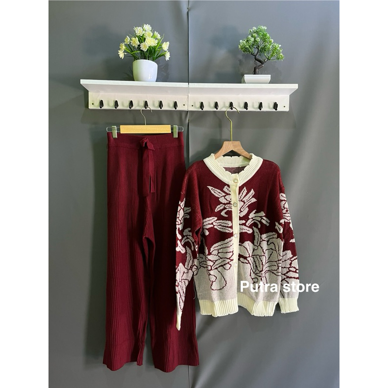 Jual oneset setelan rajut wanita sabila outer cardigan+kulot rajut ...