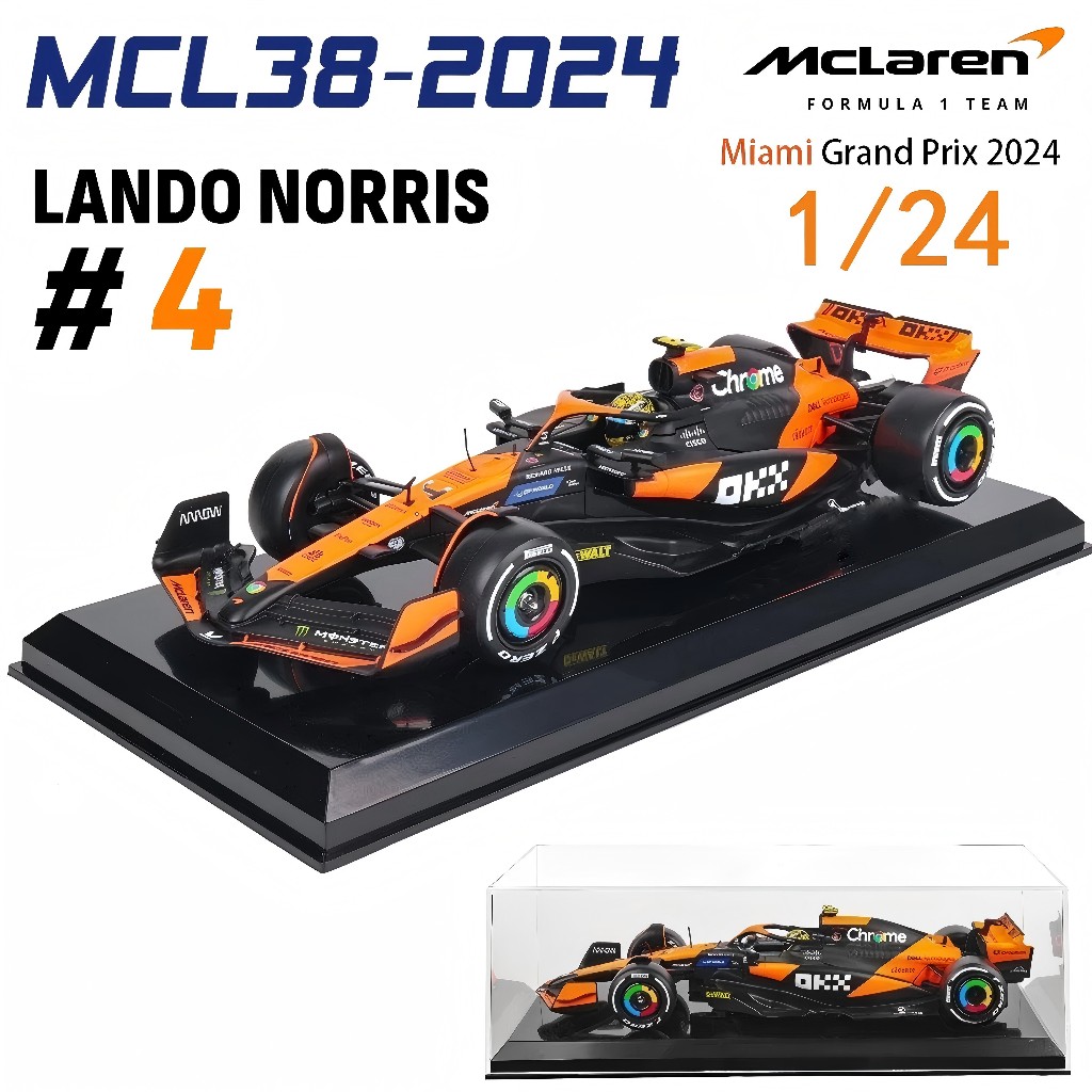 Jual Bburago 1:24 F1 McLaren 2024 Miami GP MCL38 #4 Lando Norris #81 ...