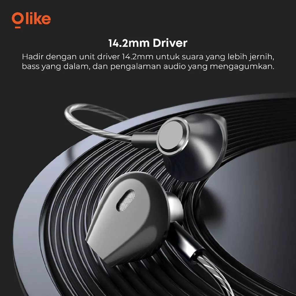 OLIKE Headset Cable E204C Type C 14mm Driver | Wired Earphone Stereo Bass Max Durable TPE Material | Half-Ear Kabel With HD Audio