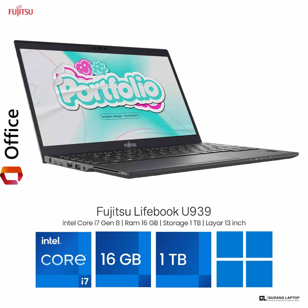 Jual Laptop Fujitsu U939 Core i7 Gen 8 Ram 16 GB SSD 1 TB Layar 13