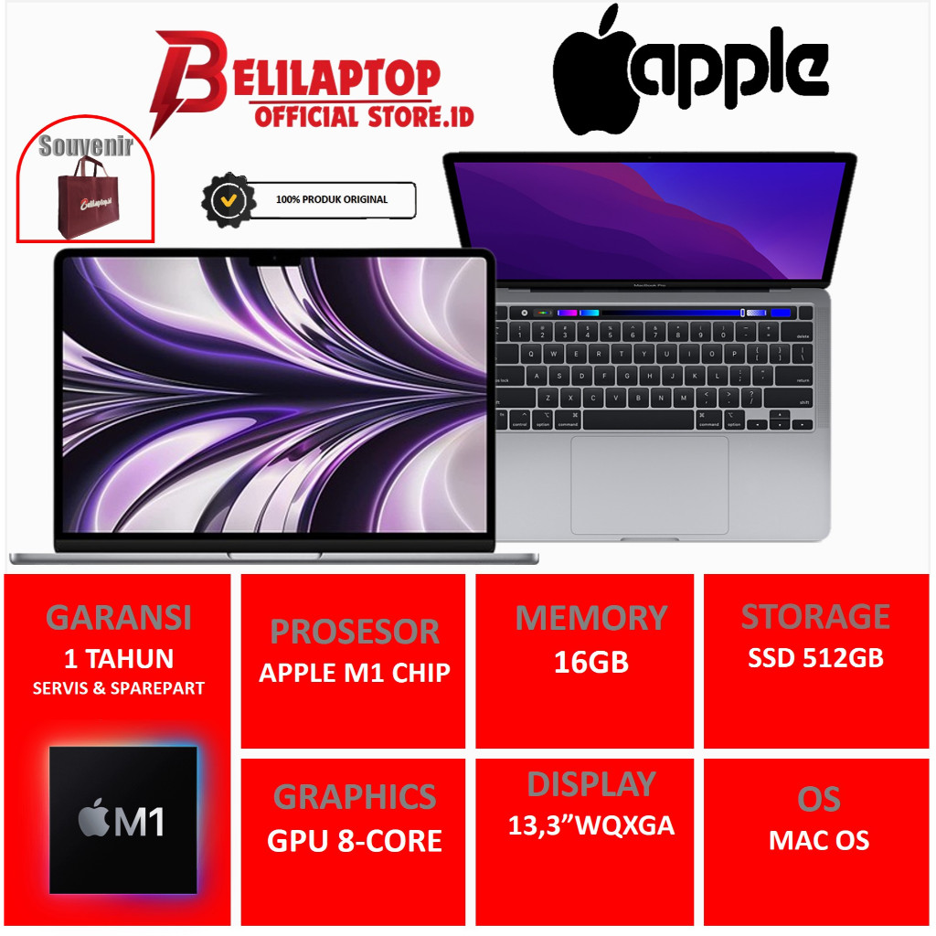 Jual Macbook Pro 13 MYDA2 M1 Ram 16GB SSD 512GB 13.3 WQXGA Bergaransi