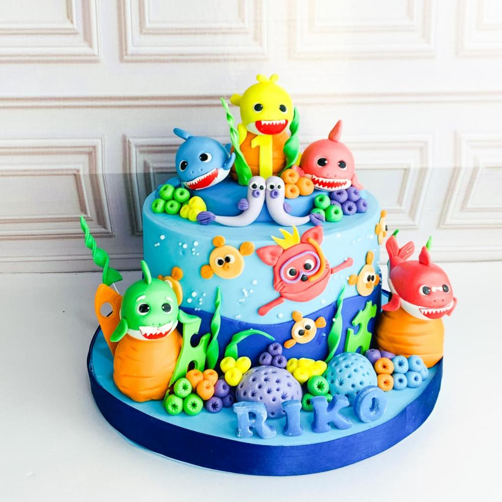 Jual Kue Ulang Tahun/Birthday Cake/Kue Ultah tema Baby Shark/baby Shark