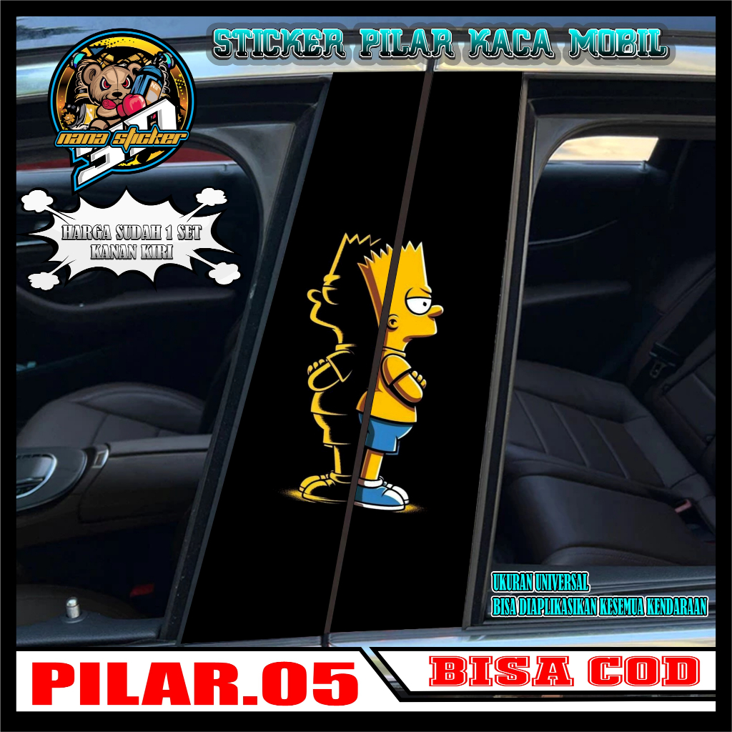STICKER PILAR PINTU MOBIL Satu Set Kanan Kiri -  STICKER PILAR PINTU MOBIL - Cocok untuk Semua Mobil UNIVERSAL SIMPSON Model 3D keren 05