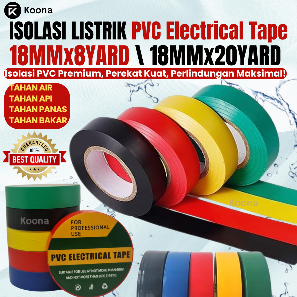 Jual Isolasi Kabel Listrik PVC 18mmx20yard Electrical Tape –Solasi ...