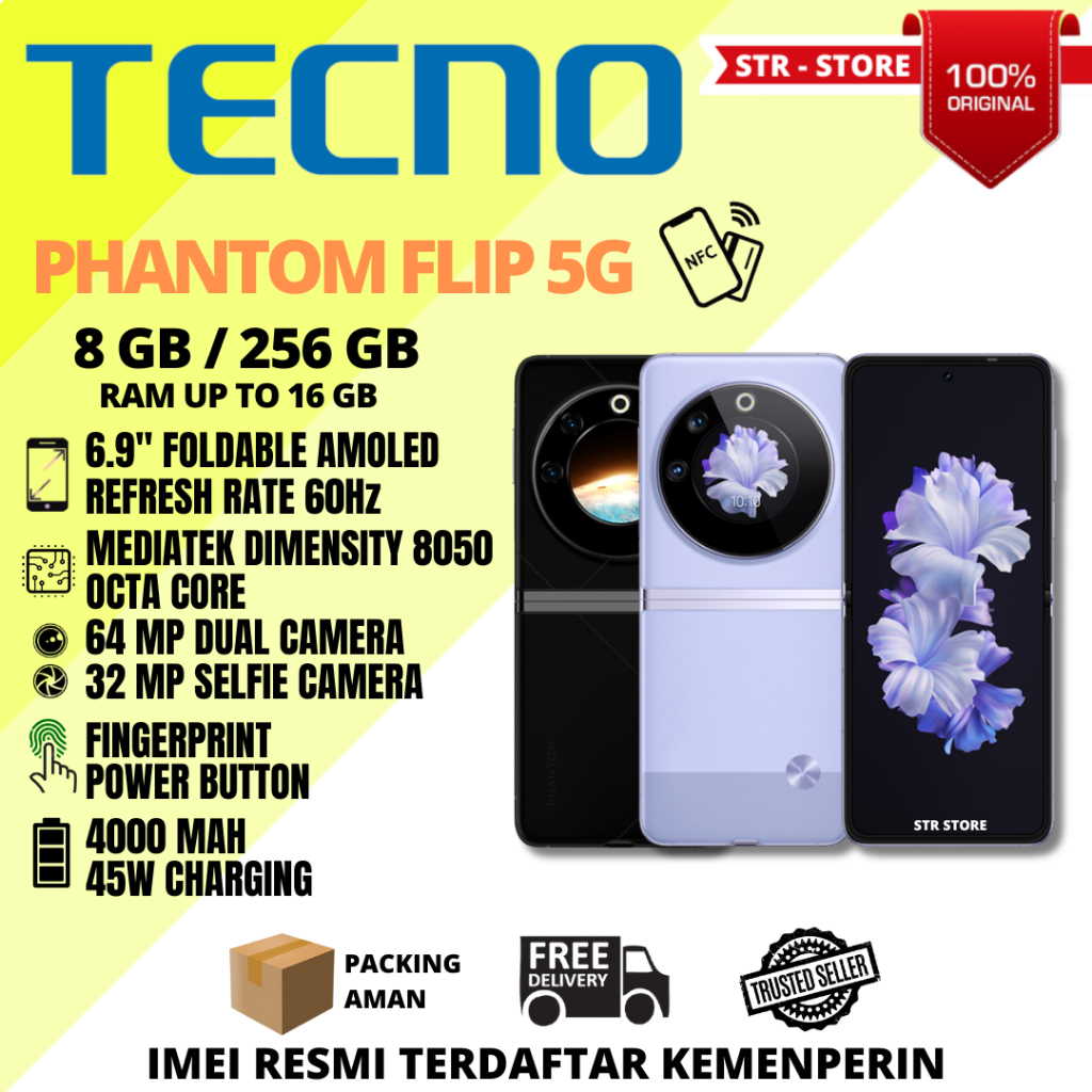 Jual TECNO PHANTOM 5 FLIP 8/256 GB GARANSI RESMI TECNO ANDROID PHANTOM ...