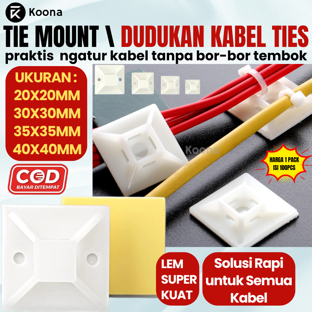 Jual Dudukan kabel ties 20X20MM 25X25MM 30X30MM 40X40MM Tie Mount Cable ...