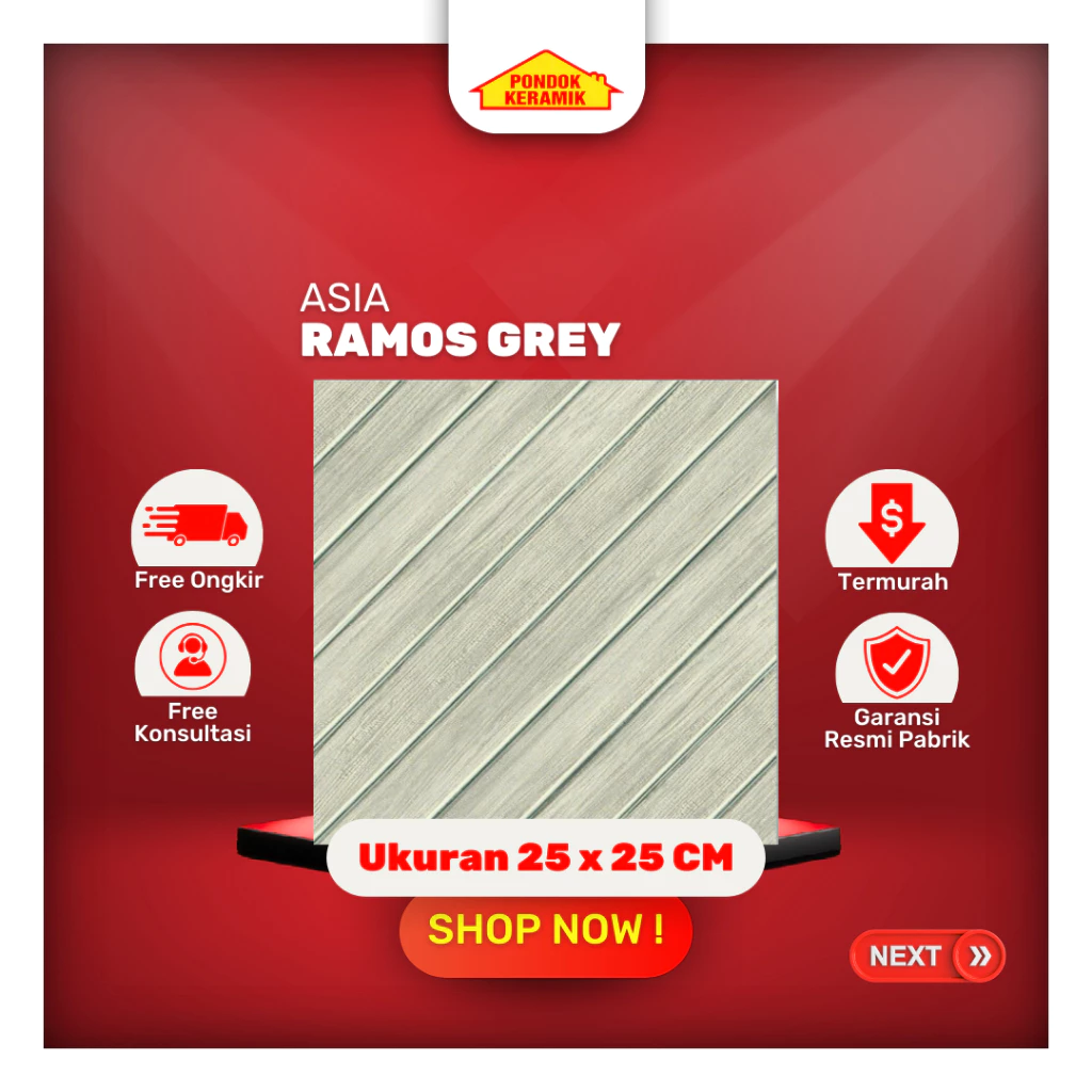 Keramik Lantai Asia 25x25 Ramos Grey Abu Anti Slip Keramik Kamar Mandi / Keramik Garasi