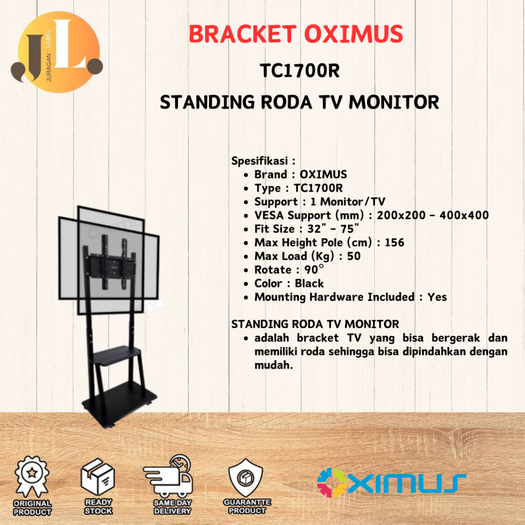 Jual Bracket Oximus TC1700R TV Standing Roda Kuat Rotasi 32