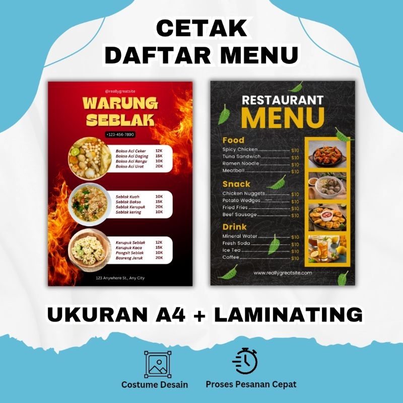 Jual Cetak Daftar Menu Ukuran A4 Laminating | Shopee Indonesia