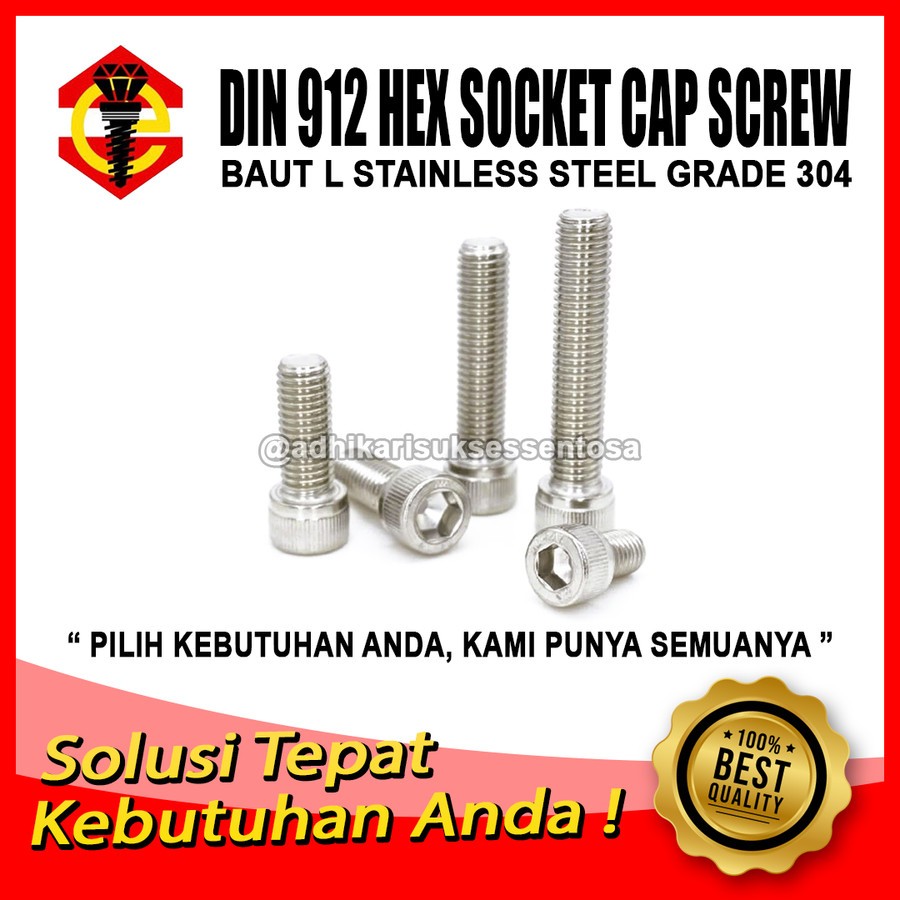 Jual SS 304 / Baut L M3x10 / Hex Socket Stainless M3 Pitch 0,5 Kunci L ...
