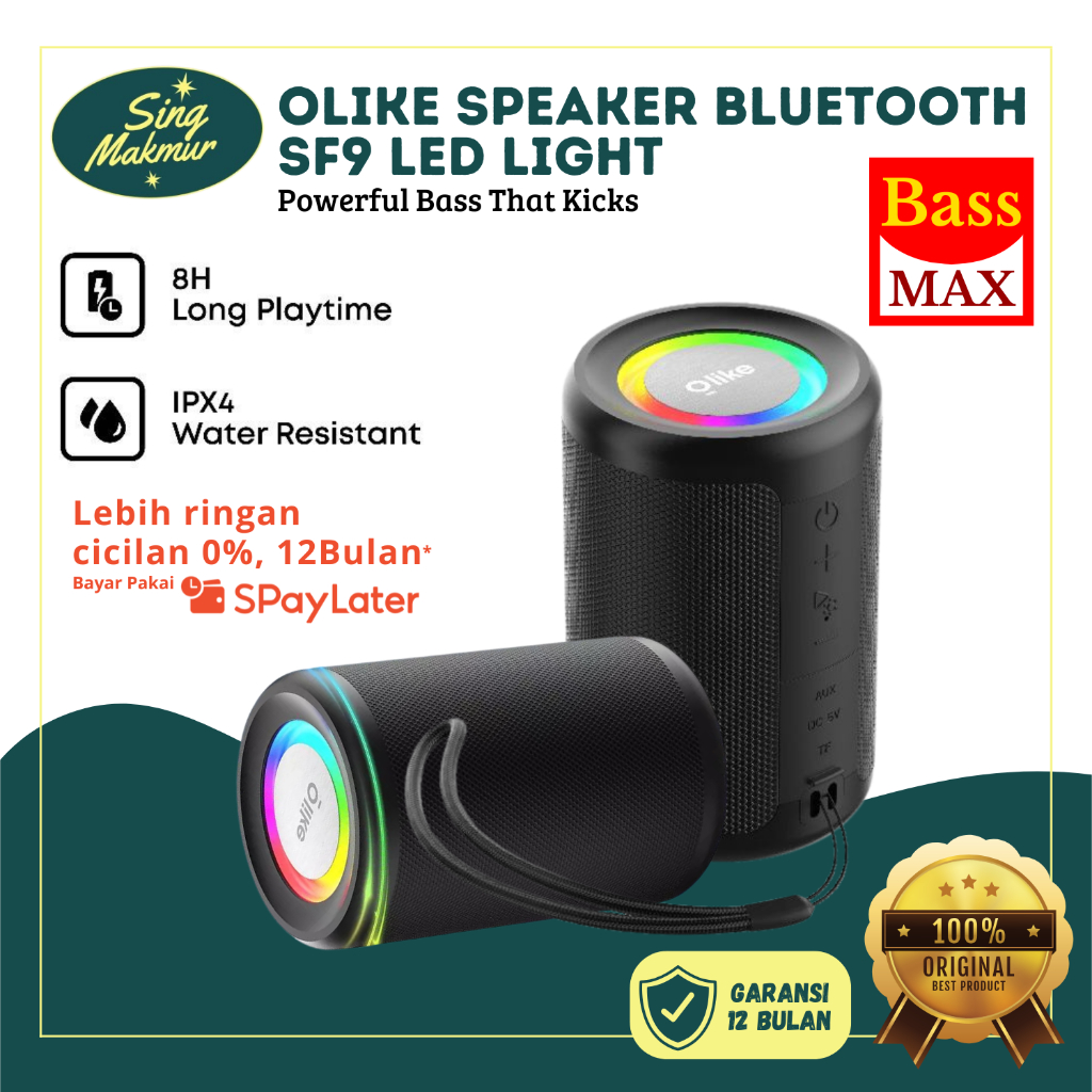 Jual Olike Speaker SF9 LED Light IPX4 Bluetooth Speaker