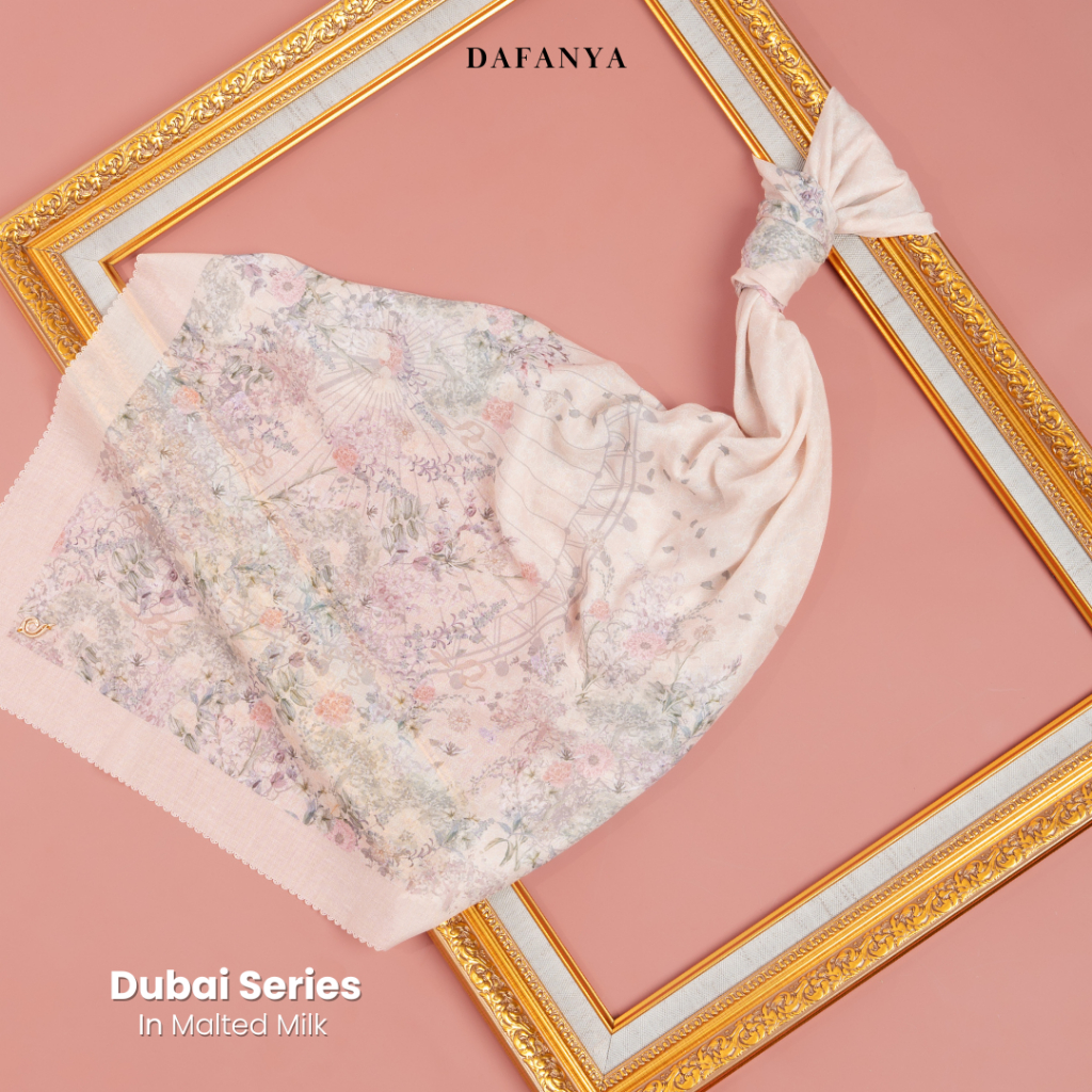 DAFANYA Dubai Series Jilbab Motif Floral Kerudung Segi Empat Hijab Scarf Bahan Voal Laser Cut