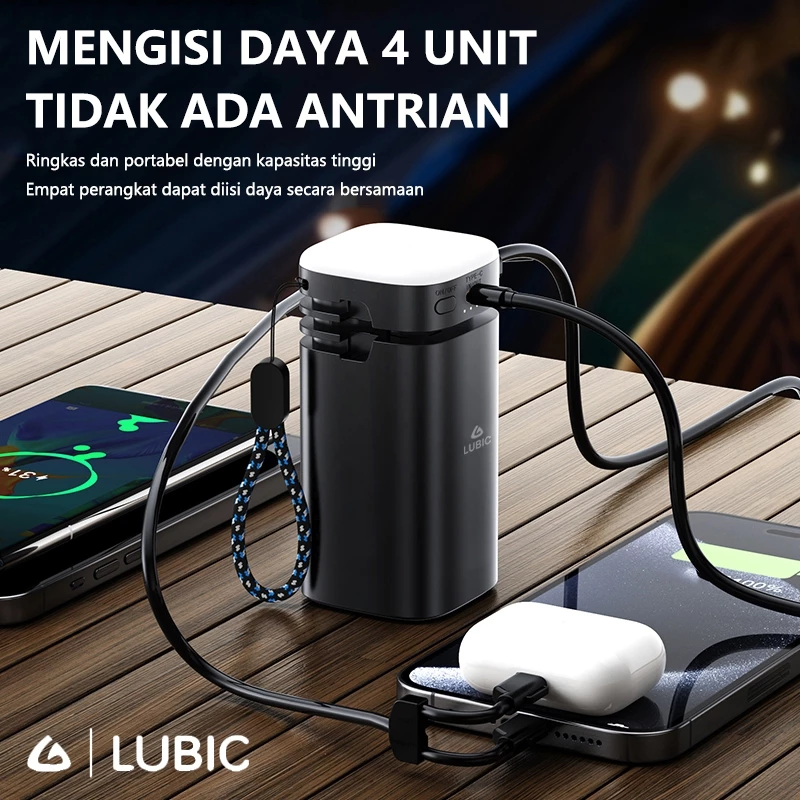 Lubic Power Bank 20000mAh Fast Charging Power Bank 22.5W Type-C Kabel Lampu Emergency Senter LED