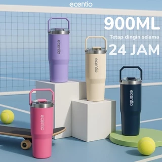 γOutdoorγecentio tumbler Stainless olahraga Vacuum 900ml navy briu/pink/beige/ungu outdoor sport lari Portable Tetap dingin selama 24 JAM Thermos Botol minum besar