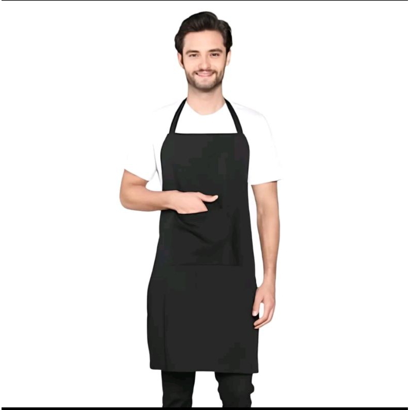 Jual Apron kitchen chef-Celemek masak hitam polos-kain katun ...