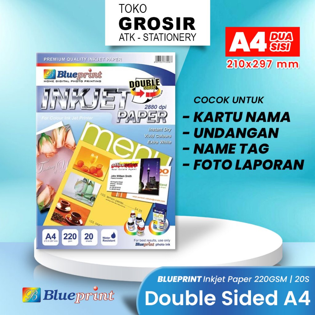 Jual (LIVE) Kertas Inkjet / Inkjet Double Sided Photo Paper BLUEPRINT ...