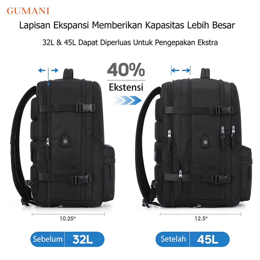 Gumani Tas Ransel Traveling Wanita/pria Multifungsi Kapasitas Besar Dengan Ruang - foto 2