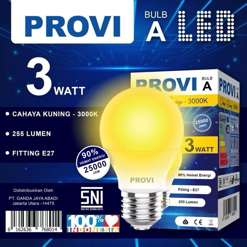 Jual Lampu Bohlam LED PROVI 3W 5W CAHAYA KUNING / WW / WARM WHITE ...