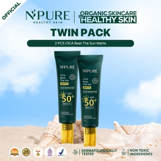 NPURE Bundling Twin Pack  Cica Beat The Sun Matte / SUNSCREEN HYPOALLERGENIC Acid Extract Beruntusan Hydrating Mencerahkan Wajah
