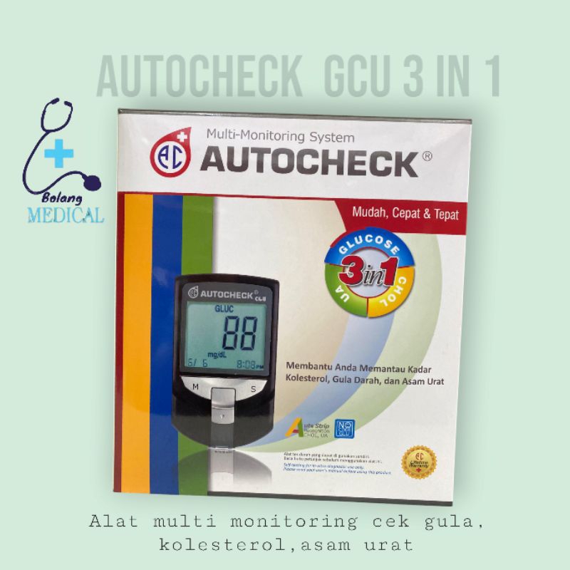 Jual AUTOCHECK 3 in 1 GCU Meter (alat cek gula darah, asam urat ...