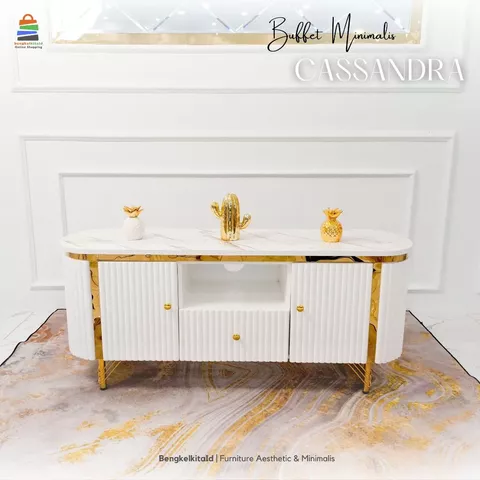 Meja TV Aesthetic Meja Buffet TV Kayu Solid - MEJA CASSANDRA - 160cm Cat Duco Glossy Mewah