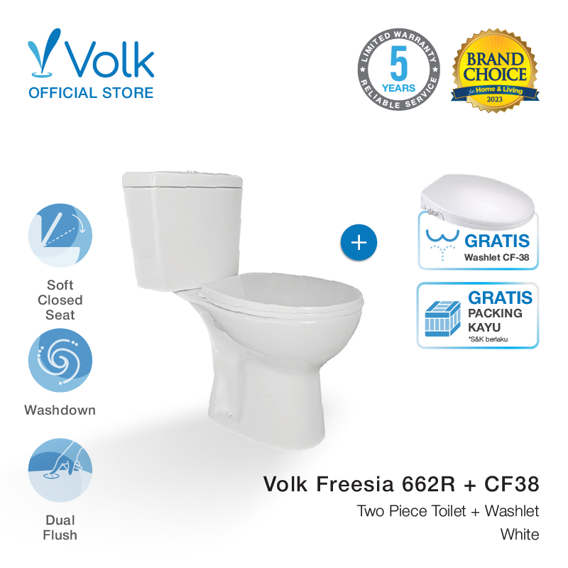 Jual Volk 662R Two Piece Toilet / Closet Duduk + Packing Kayu + Washer ...