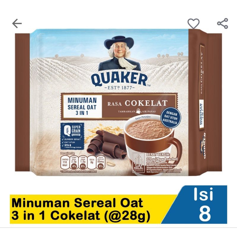 Jual Quaker minuman sereal 3in1 coklat | Shopee Indonesia