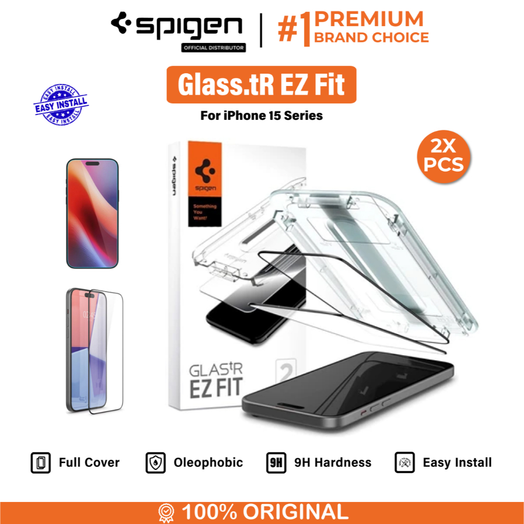 Tempered Glass iPhone 15 Pro Max Plus Spigen Glas tR EZ Fit Full Clear Anti  Gores Protector