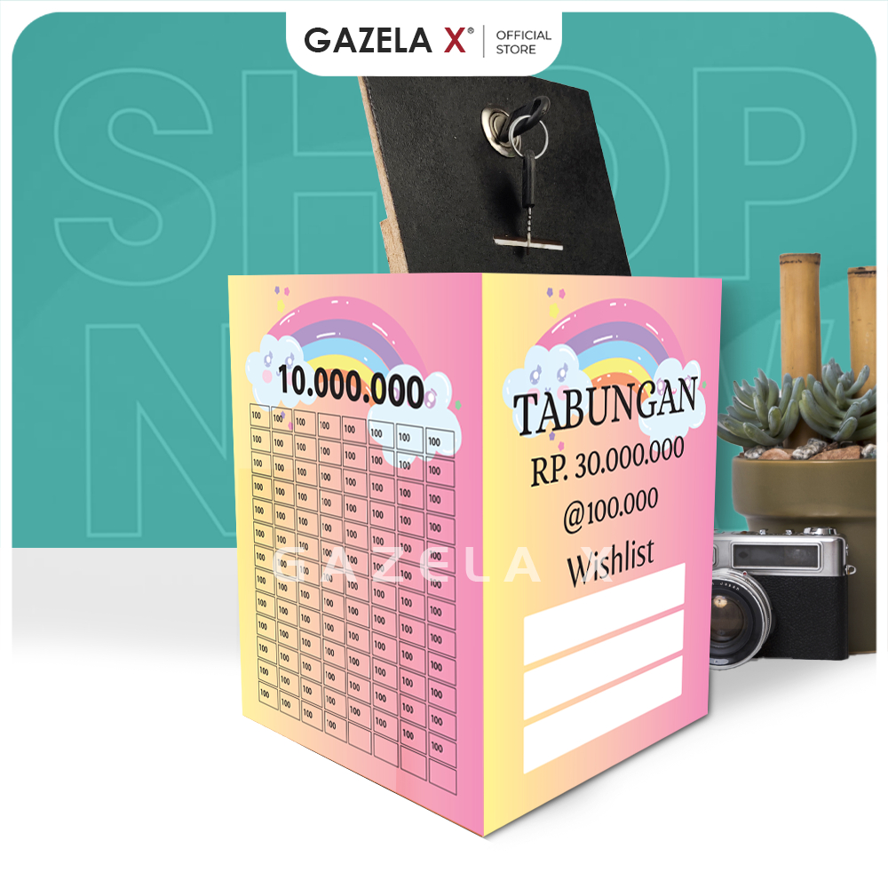 Jual Celengan Target 30 Juta 50K Pelangi Besar Kunci Ganda 15x15x20cm ...