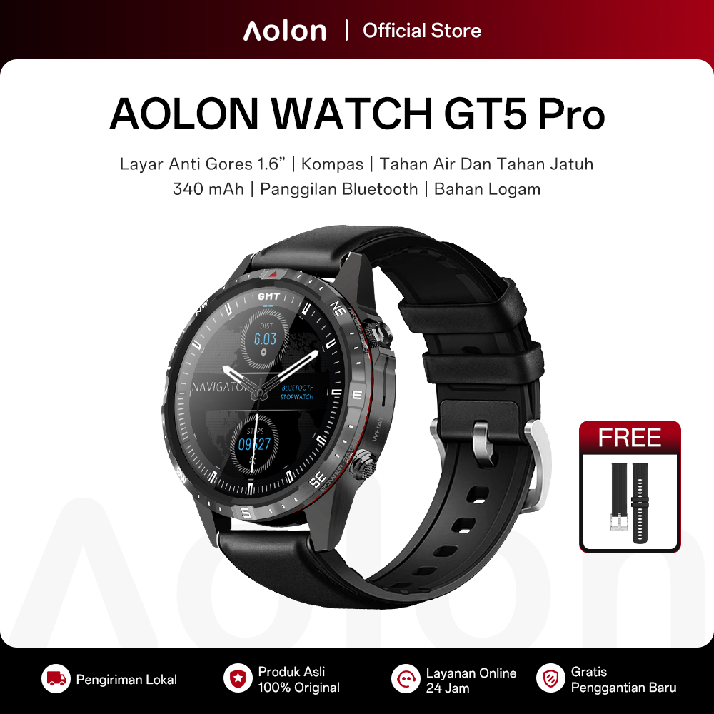 Aolon GT5 Pro Smartwatch 2024 New Compass 100+ Sport Modes Jam Running Pria  Pace DIY Watch Face Health Monitoring Smart watch Waterproof Double Strap 