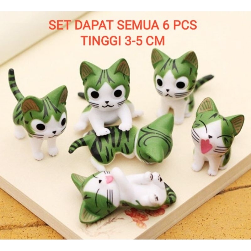 Jual Mini Figure Kucing Hijau Lucu Mini Figure Kawaii Green Cat Set 6 ...