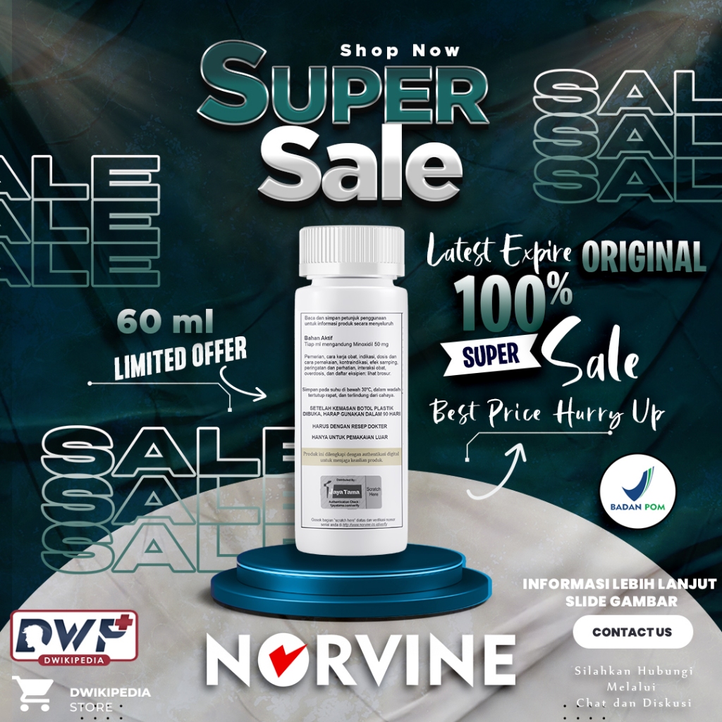 Jual Norvine Minoxidil 5% 60 ML BPOM Penumbuh Rambut Brewok Kerontokan ...