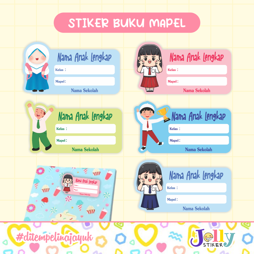 Jual Stiker Nama Buku Mapel Custom Anak TK, SD, SMP JSB001 - JSB011 ...