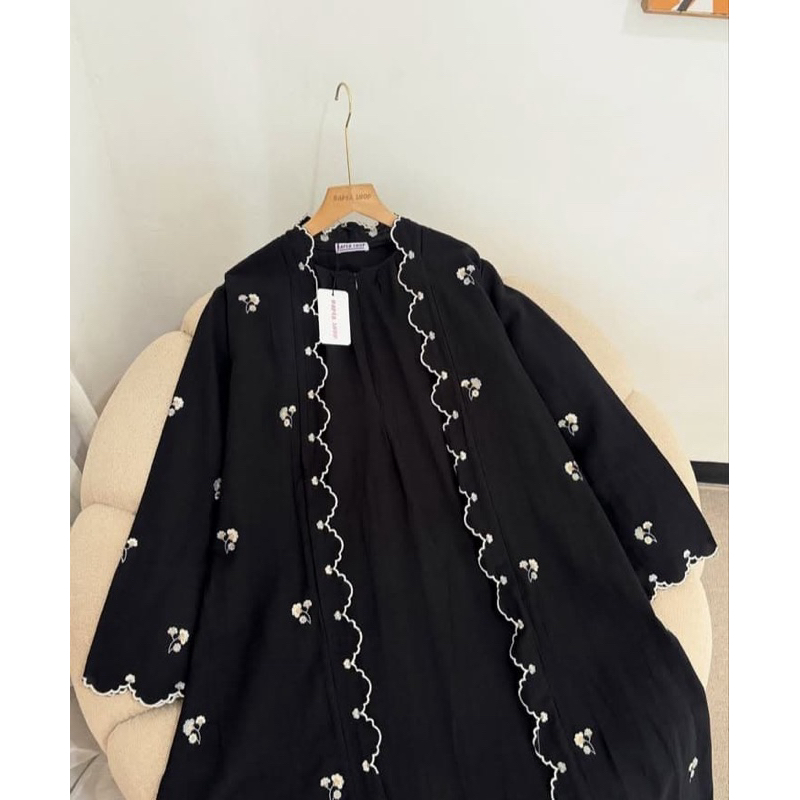 Kinara abaya gamis bordir dengan bahan ceruti babydoll full poring nyaman gamis kekinian terbaru -RT