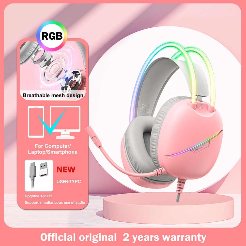 Jual ONIKUMA X15 Pro Pink Cat Ear Headset Gaming RGB Headphones