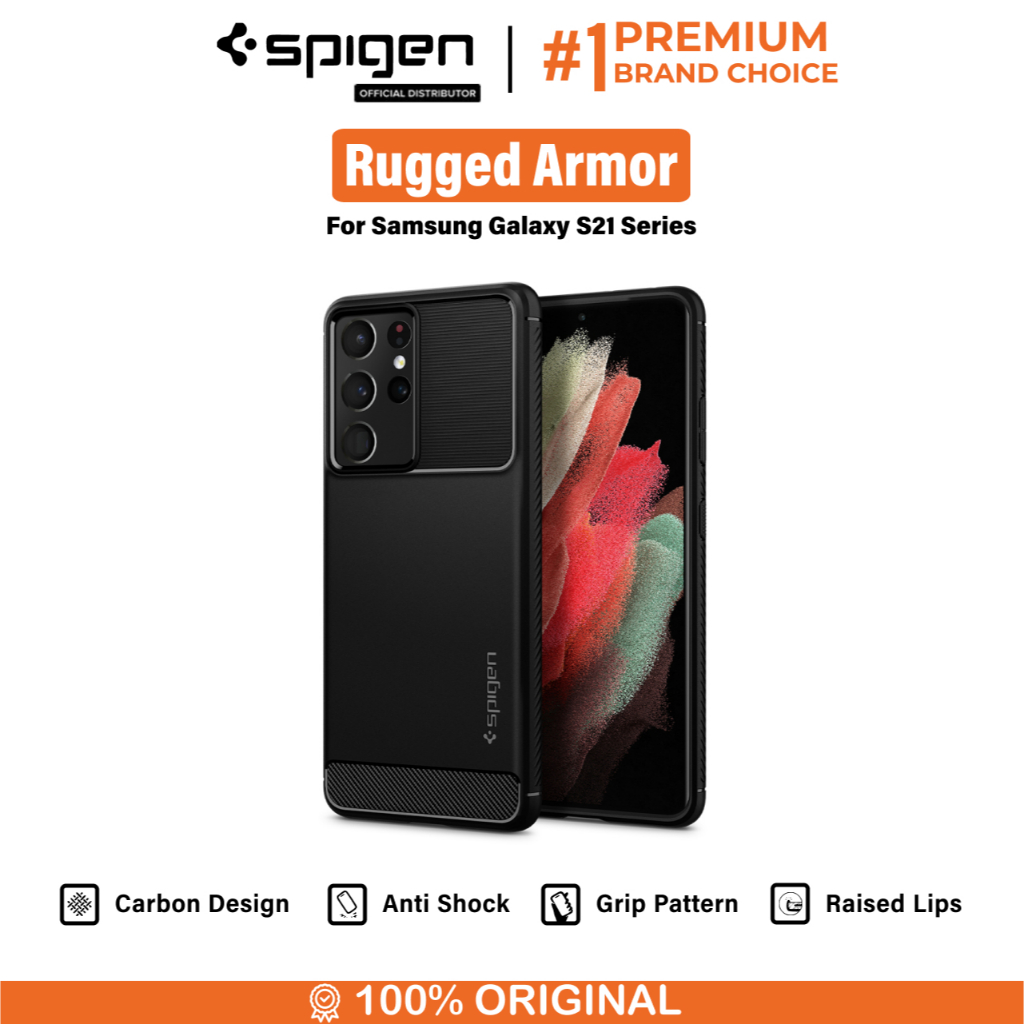 Jual Spigen Case Samsung Galaxy S21 Ultra Plus Rugged Armor Carbon