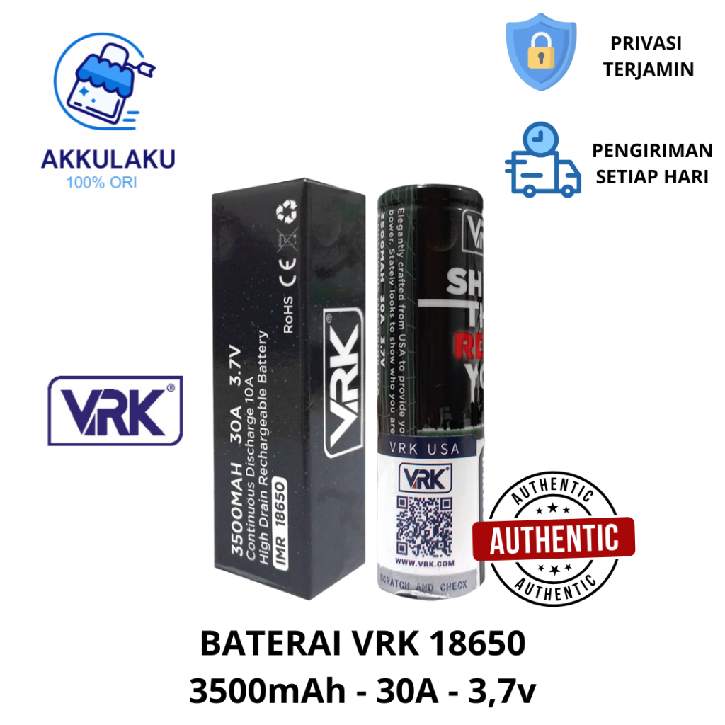 Jual (Authentic) Baterai 18650 VRK 3500 mAh 3.7 V - Batre VRK 18650 ...
