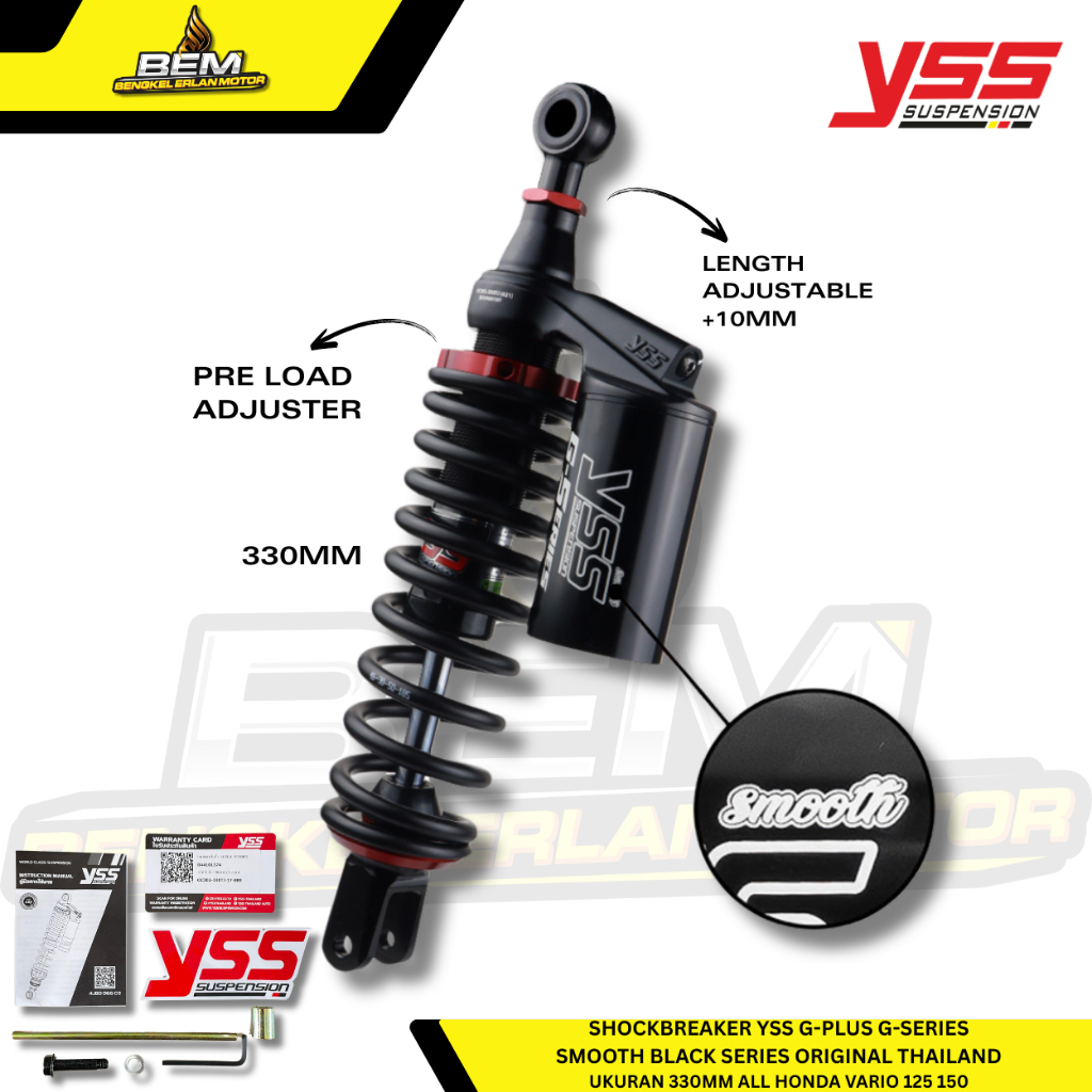 Jual Shock YSS G+ G-Series Smooth 330mm Vario Click 125 / 150 BLACK ...